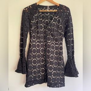 Free People Back to Black crochet long bell sleeve mini dress Size 4